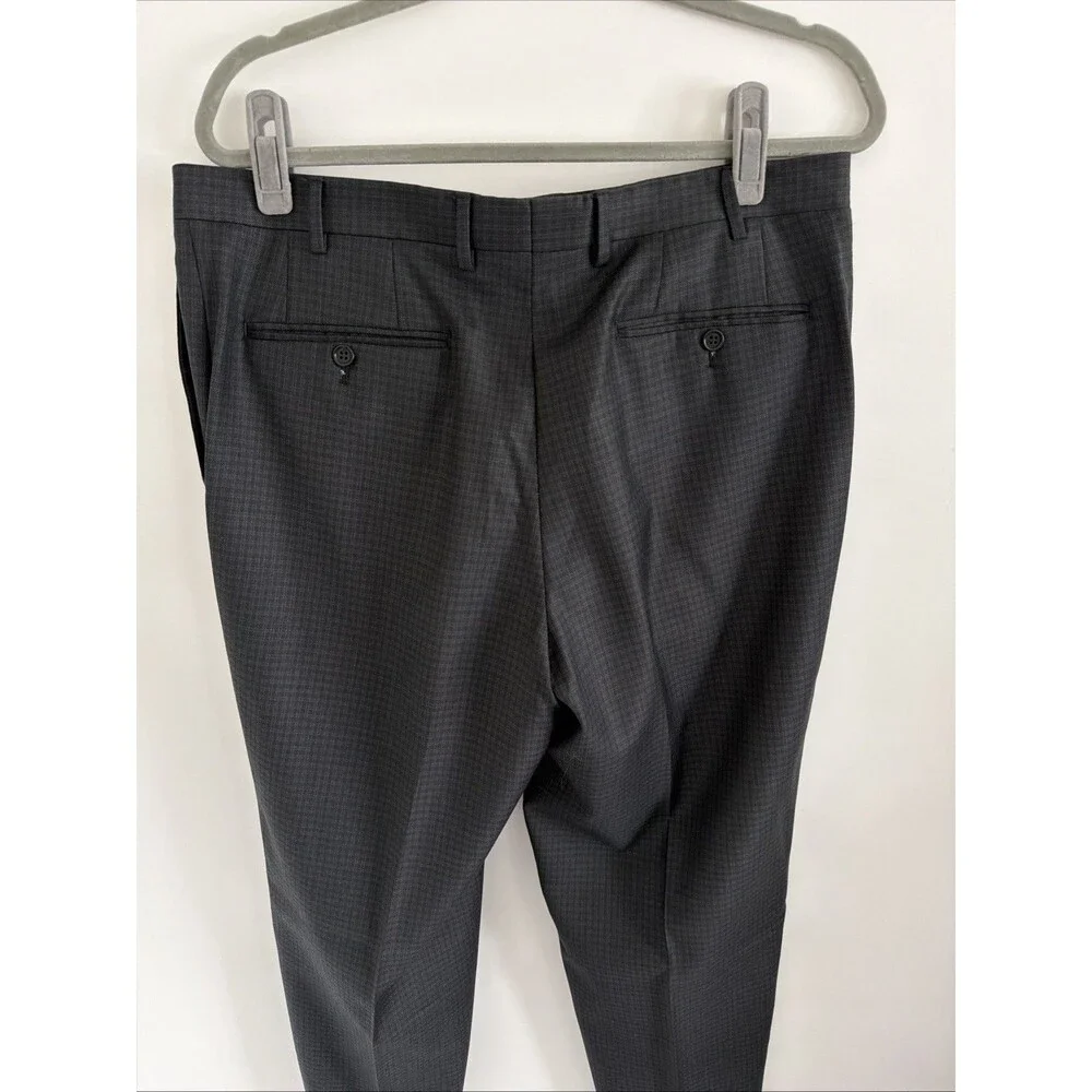 Canali Mens 35x32 IT 52 100% Wool Dress Pants Gray Check Flat Front Made N Italy - Picture 5 of 16